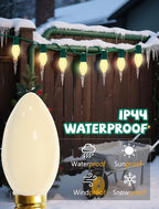 C9 White Christmas Light Bulbs, 25 Pack C9 Incandescent Replacement Bulbs for Christmas String Light, Candle Lamps, E17 Intermediate Base, 7Watt Night Lights Bulbs