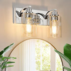 2-Light Bathroom Light Fixtures Modern Chrome Vanity Lights for Bathroom Lighting Fixtures Over Mirror with Clear Glass Shade for Cabinet Mirror Bedroom Hallway