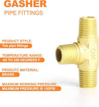 GASHER 5PCS Brass 3 Way, 1/4" x 1/4" x 1/4" NPT Male Tee Pipe Fittings