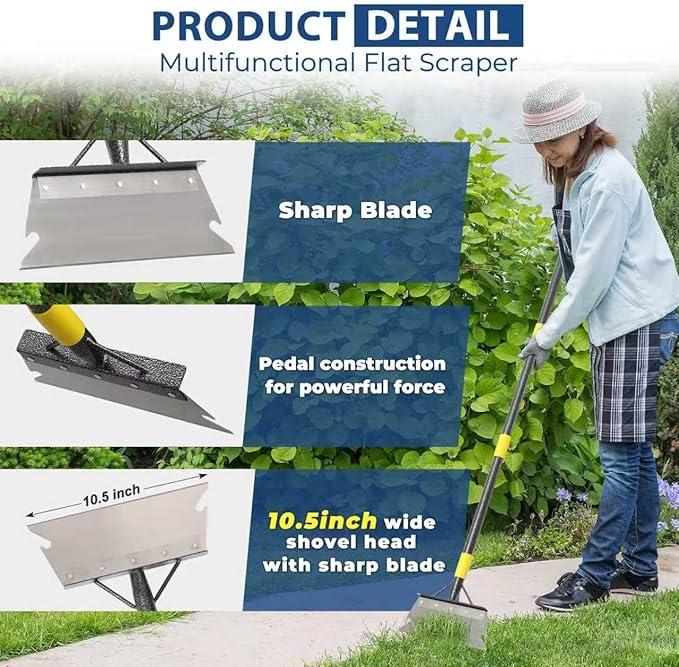 Multifunctional Flat Scraper, 88" Long Handle Manual Weeder, Heavy Duty Metal Floor Scraper Ice Chopper Snow Shovel Spade Garden Tool for Scraping, Ice Remove, Digging, Weeding, Lawn Edging