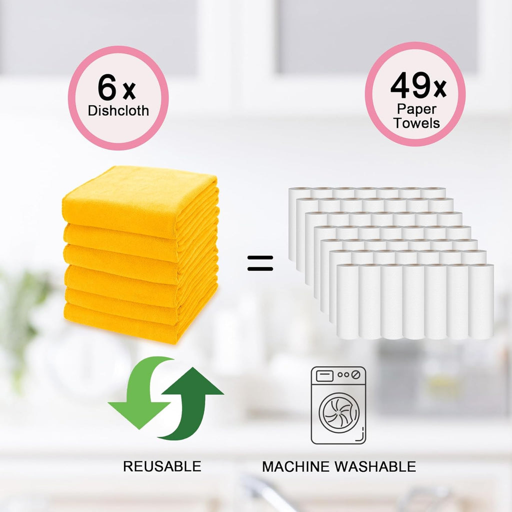 kimteny 13x28 Inches Kitchen Cloth Dish Towels, 400 GSM Premium Dishcloths, Super Absorbent Coral Velvet Microfiber Cleaning Cloths, Fast Drying Rags for Washing Dishes (6 Pack, Orange)