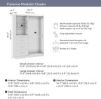 Bestar 61W x 16D Modular Closet Organizer System, Reach-in Closet or Walk-in Closet with Rods, Shelves, and Drawers, Slab Style, Florence Collection, White