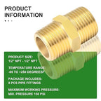 TAISHER 8PCS Brass Pipe Fitting, Reducer Adapter, Hex Nipple, 1/2-Inch Male Pipe x 1/2-Inch Male Pipe