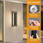 tewei 1 Pack LED Outdoor Wall Lights, 15.7'' Modern Outdoor Indoor Wall Sconce Large Exterior Lighting Fixtures Outside Front Door Lights for House, Hallway, Warm White 3000K, Black with Gold Finish