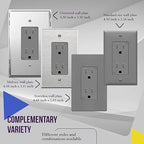 ENERLITES Decorator Receptacle Outlet with Wall Plate, Tamper-Resistant, Gloss Finish, Residential Grade, 3-Wire, Self-Grounding, 2-Pole, 15A 125V, UL Listed, 61501-TR-GYWP, Gray