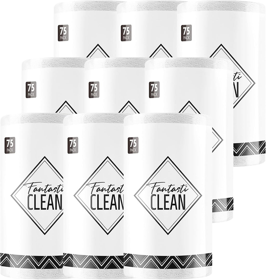 Fantasticlean Microfiber Cleaning Cloth Roll -675 Pack, Tear Away Microfiber Towels, 12" x 12", Reusable, Washable, Ultra Absorbent Dishcloth for Home Supplies, Car, Shop (9 Rolls of White)