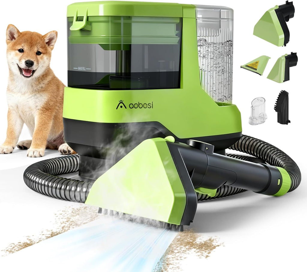 AAOBOSI Portable Carpet Cleaner Machine, 17Kpa Upholstery Steam Cleaner with Smart Voice Prompting, Self-cleaning, 4 Tools for Pets, Car, Couch and Stairs- C688, Green