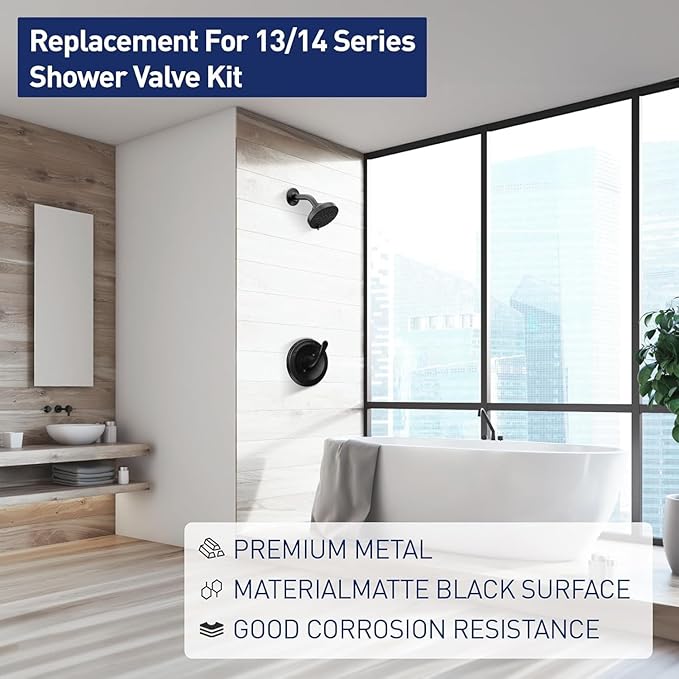 Matte Black Shower Handle T13020-BL- Replacement for Delta Classic 13/14 Series Single-Function Trim Kit, Compatible with Delta R10000 Series Shower Valves(Cartridge Included)