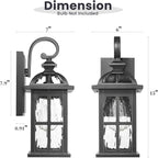 Outdoor Wall Laterns 15 Inch Height Outdoor Wall Light Fixtures Die-Cast Aluminum and Water Ripple Glass Black Finish Anti-Rust Outside Sconce Porch Lights for House Garage Doorway