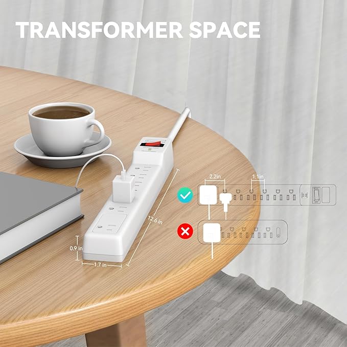 PLUGTUL Surge Protector 15FT (980 Joules), Flat Plug Power Strip, Extension Cord with Multiple Outlets, 7 Outlets, ETL Listed, 14 Gauge, Wall Mountable for Home Office Garage, White