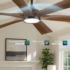 60 Inch Indoor Outdoor Ceiling Fan with Light and Remote - 6 Solid Wood Blades, High CFM Quiet Reversible Energy Efficient DC Motor, 6/12/24 Inch Down-rod, Damp-rated for Patios Porch Gazebo Garage