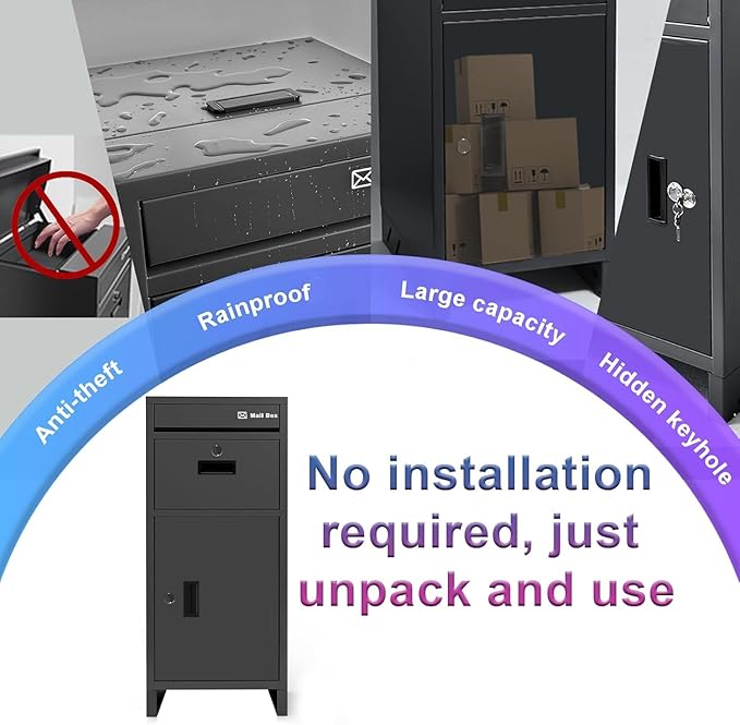 Package Delivery Boxes for Outside, Parcel Drop Boxes with Lock, Custom Address Stickers Package Drop Boxes for Outside is Weatherproof,Package Delivery Box for Porch,No Installation(17.5*18*43.5 in)