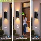 Motion Sensor Outdoor Wall Lights, Dusk to Dawn Exterior Wall Mount Light Fixtures with 3 Modes, Waterproof Up Down Porch Lights for House, Garage, Patio, Entryway, Matte Black