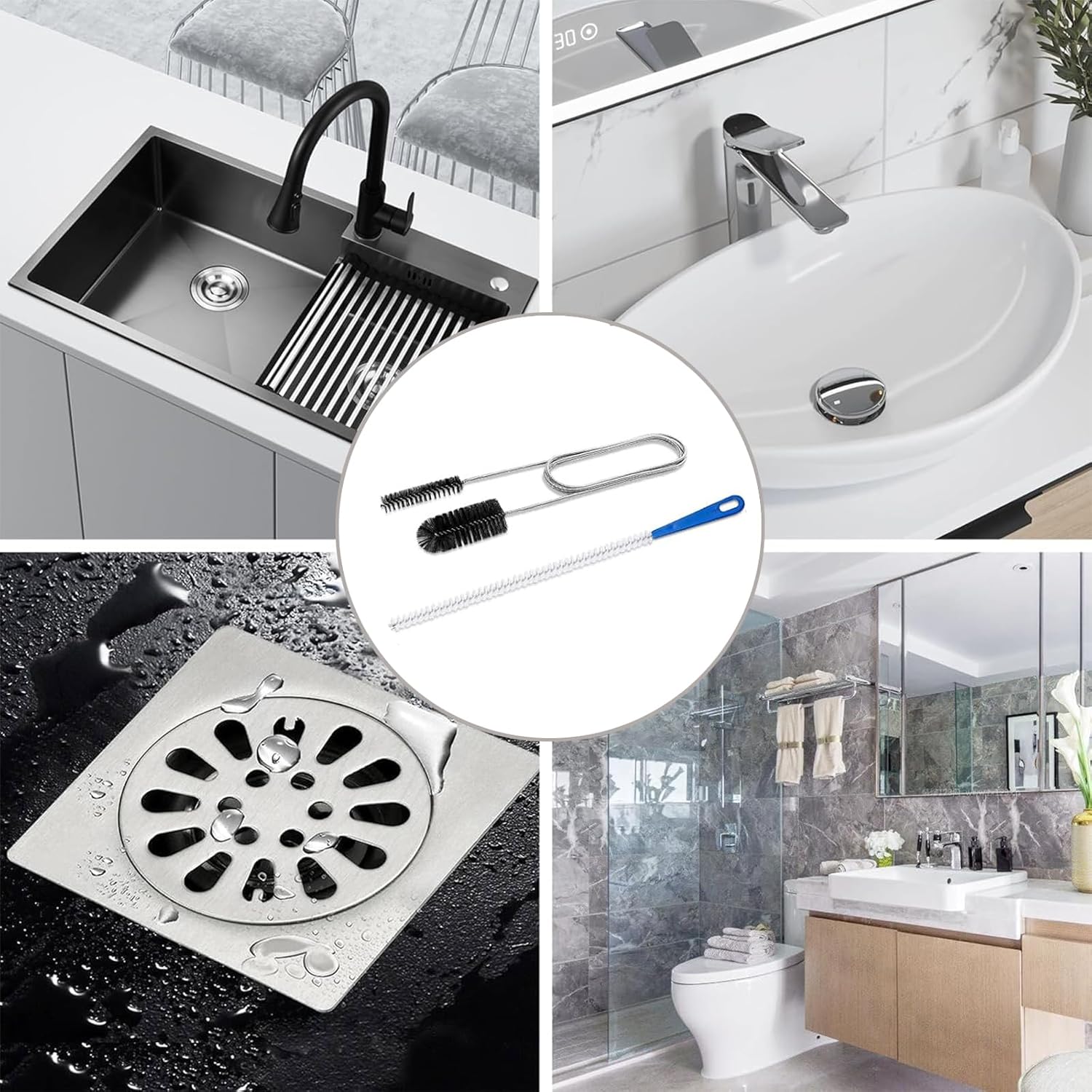 Flexible Extra Long Drain Brush, Drain Unblocker Tools,61 inch Pipe Cleaner Brush and 17.7 inch Sink Unblocker Tool, Double Ended Nylon for Curved Pipes and Slim Holes