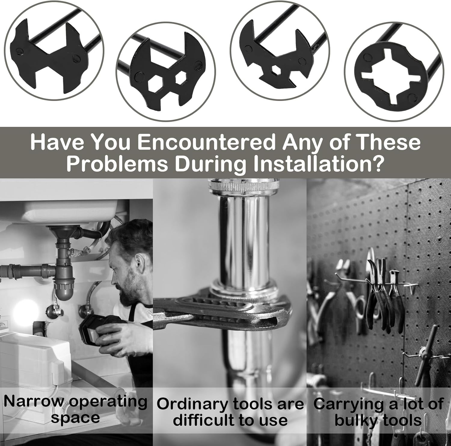 2Pcs Multifunctional Basin Wrench, Universal Under Sink Plumbers Tool, 7 Sizes, Socket Wrench Faucet Tool for Kitchen Home Bathroom