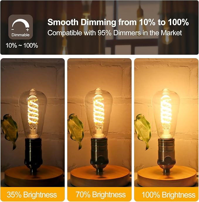 ST19/ST58 LED Edison Bulbs, Warm White 2700K Vintage Light Bulbs, E26 6W Led Bulb Dimmable 600LM, Antique Decorative Filament LED Bulb for Bedroom Office Fan Lights Ceiling Fixtures 12 Pack