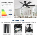 52in Ceiling Fans with Lights RGB Ceiling Fan with Light and Remote/APP Control,Low Profile Ceiling Fans with Lights for Bedroom,Living Room,Kids Room,3CCT Dimmable Modern Ceiling Fan, 8 Speeds,black