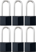 6-Pack Keyed Alike Locks, Black Covered Brass Keyed Padlock with Stainless Steel Long Shackle, 1-9/16 Inch Lock Body, Rustproof Locks for Gate Fence Hasp Cabinet Toolbox Gym or School Locker