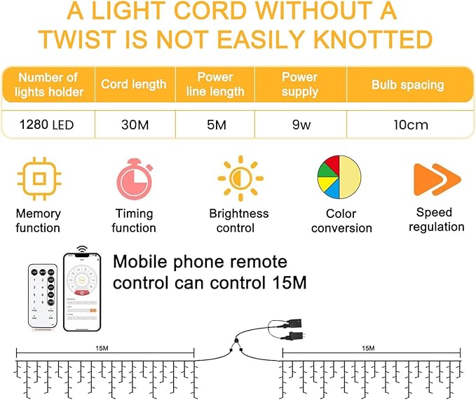 Christmas String Lights Outdoor - 99Ft/30M 1280 LED 8 Modes with Remote Control and App Waterproof Christmas Lights for Patio Yard Garden Wedding Party-Warm White to Multicolor