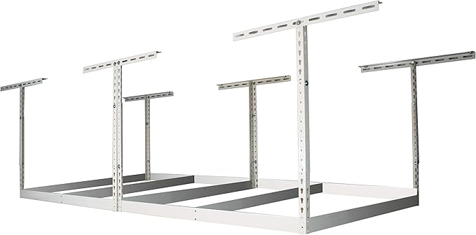 MonsterRax 4x8 Overhead Garage Storage Rack Frame Kit - Hanging Garage Ceiling Storage Rack System - (White, 24"-45")