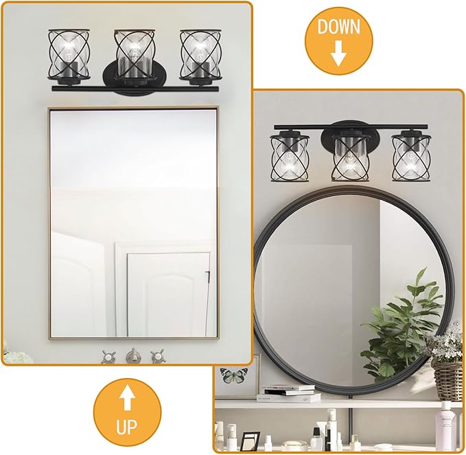 mavcadonf 3-Lights Bathroom Vanity Lights, Bathroom Light Fixtures Over Mirror, Matte Black Vanity Light, Farmhouse Wall Lights with Clear Glass Shade, Bathroom Wall Lamp for Mirror Kitchen Bedroom