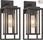 14" Outdoor Wall Light Fixtures Waterproofed Exterior Lantern W/Sturdy Rectangular Double Cage In Old Rust&Clear Tempered Glass,Sconce Mounted For House Patio,Front door,Porch,Yard, Lighting 2Pack