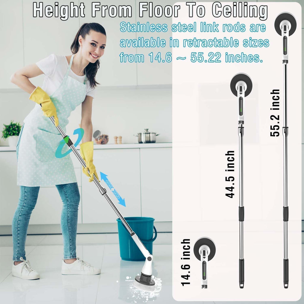 Electric Spin Scrubber, 8 in 1 Electric Cleaning Brush, Cordless Rechargeable Scrub Brush with 8 Replaceable Brush Heads, Adjustable Length and Angle Power Scrubber for Bathroom Tile Bathtub Glass