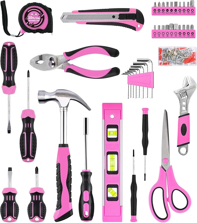 DOWELL 123-Piece Pink Home Repair Tool Kit for Women & Girls - All-in-One DIY Toolkit with Ergonomic Handles, Durable Toolbox, Non-Slip Grips | Perfect Gift for Wives, Moms, Crafters