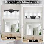 Bathroom Light Fixtures, 4-Light Matte Black Bathroom Vanity Lights with Milky White Glass Shade, Bathroom Lights Over Mirror Wall Lamp Sconces for Mirror Bedroom, Living Room Hallway