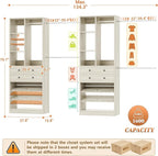 Closet System, Up to 134"/11.2 FT Closet Organizer with 4 Wooden Drawers and Shelves, Walk-in Closet System with 6 Hanging Rods, Built-in Closet Can Fit 96"/8FT, 120"/10FT, Greige Oak