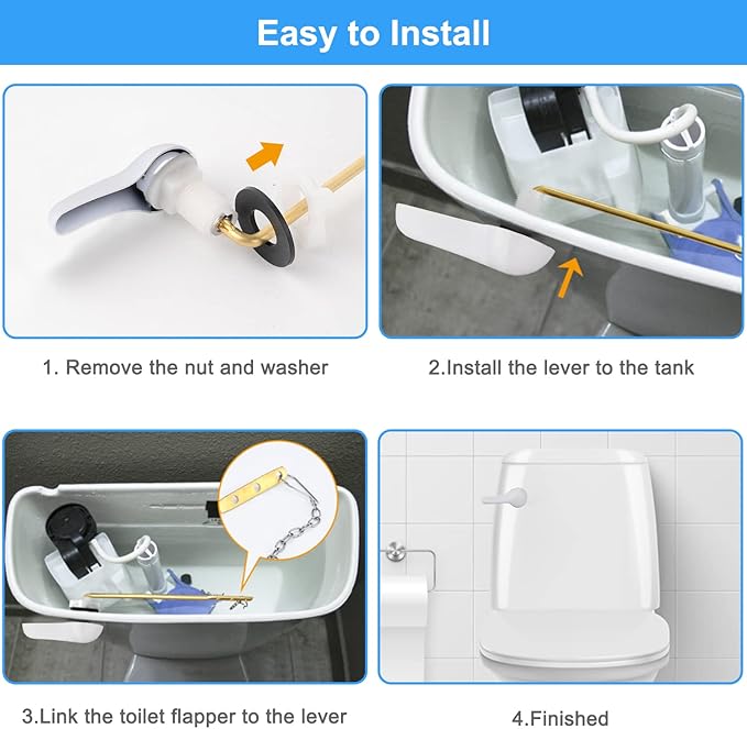 iFealClear 2 Pack Toilet Handle Kit, Universal Front Mount Tank Flush Lever, Solid Brass Trip Lever Fits Most Toilets, White