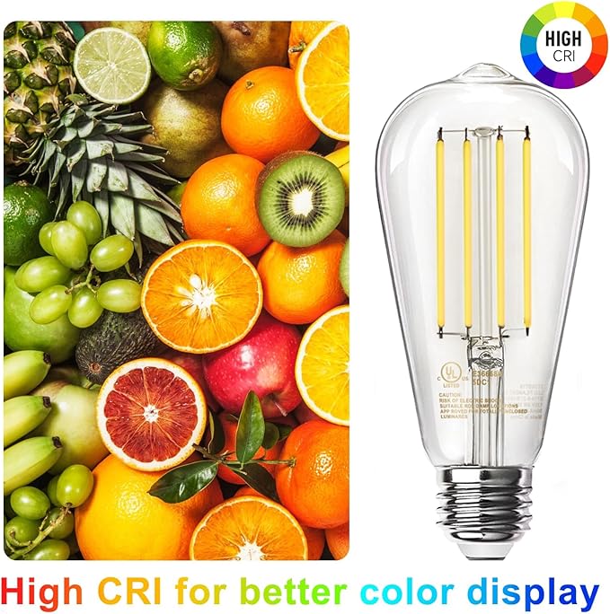 TJOY Edison Light Bulbs, 12 Pack Dimmable Vintage LED Light Bulbs, E26 Medium Base, Warm White 2700K, ST58, 6W, 800LM, 80+ CRI, Antique Decorative LED Filament, Clear Glass