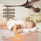 52 Inch Ceiling Fan Without Lights, Walnut Finish | Outdoor Ceiling Fan with Remote, 6-Speed Adjustable Reversible DC Motor for Patio & Living Room