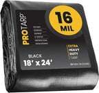 PROTARP Extra Heavy Duty 16 Mil Tarp Cover, Waterproof, UV Resistant, Rip and Tear Proof, Poly Tarpaulin with Reinforced Edges for Roof, Camping, Patio, Pool, Boat. (Black 18′ X 24′)
