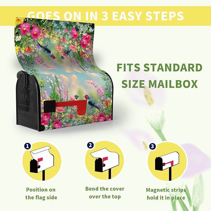 Spring Bird Flowers Mailbox Covers Magnetic Large Size 25.5x21 inch Summer Floral Mailbox Cover Oversized Colorful Farmhouse Mailbox Wrap Post Box Cover for Garden Outdoor Decor