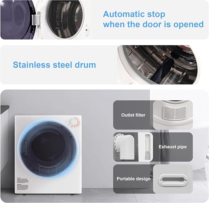 Elevon QD-SUS-DRYER2-NEW1 Compact Clothes Dryer, Black/White