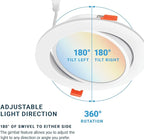 PARMIDA (6 Pack) 6 Inch 5CCT Ultra-Thin LED Adjustable Gimbal Recessed Lighting with J-Box, 2700K/3000K/3500K/4000K/5000K 5 Color Selectable, 12W, Eyeball Canless Slim Panel Lights, Dimmable, IC, ETL