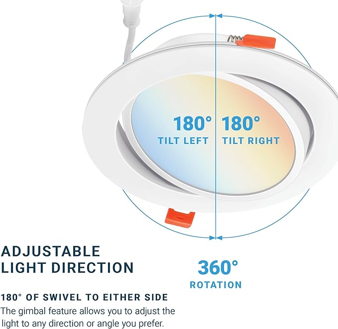 PARMIDA (6 Pack) 6 Inch 5CCT Ultra-Thin LED Adjustable Gimbal Recessed Lighting with J-Box, 2700K/3000K/3500K/4000K/5000K 5 Color Selectable, 12W, Eyeball Canless Slim Panel Lights, Dimmable, IC, ETL