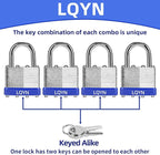 Padlocks with Same Key, LQYN 24 Pcs Laminated Keyed Padlock (1-9/16", 40mm), Keyed Alike Locks, Normal Shackle, for Storage Locker, Hasp Latch, Toolbox, Sheds
