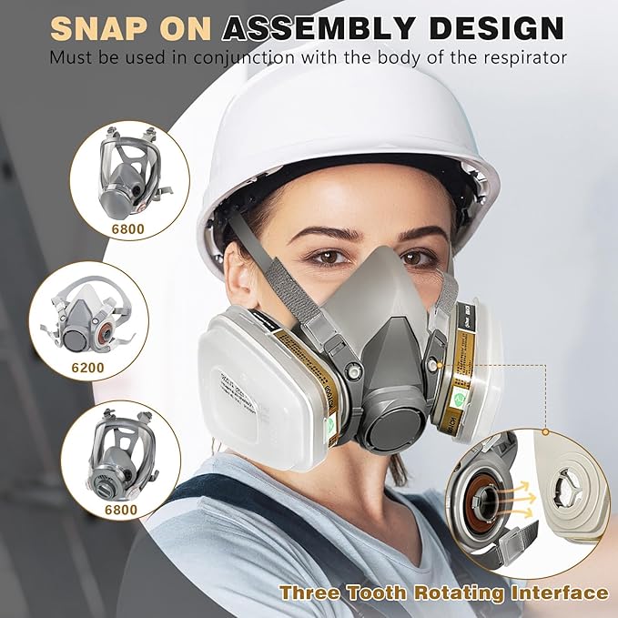 Respirator Cartridge/Filter, 6001 Filter Cartridges Installed on 6200, 6800 Respirator Body, Use for Asbestos, Resin, Paint, Dust, Welding