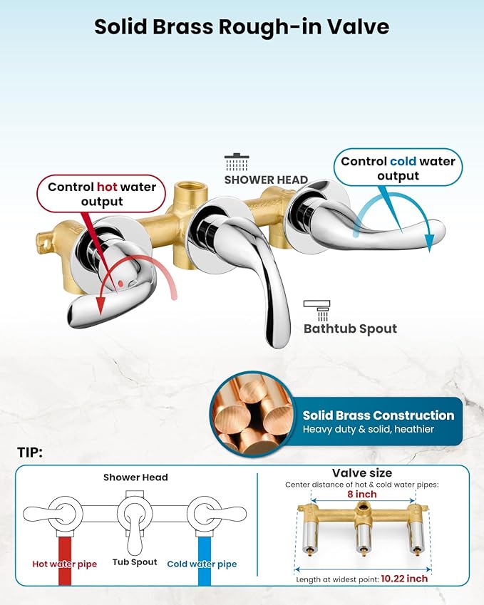 gotonovo 3 Handle Tub Shower Faucet Set, Bathtub Shower Fixture,Bathroom Tub and Shower Faucet Combo Shower System Complete Tub and Shower Trim Kit with 6 Settings Showerhead Polished Chrome