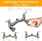 Commercial Sink Faucet with Sprayer 36"Height 8"Center Brass Constructed Wall Mount Commercial Kitchen Faucet with Pull Down Pre-Rinse Sprayer and 12" Swing Spout for 2/3 Compartment Sink(36")