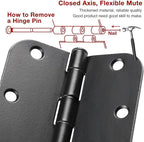90 Pack Rounded Matte Black Door Hinges 3.5 Inch 5/8" Radius for Interior 3 1/2" Flat Iron Bifold Residential Standard Hinge Bedroom Indoor