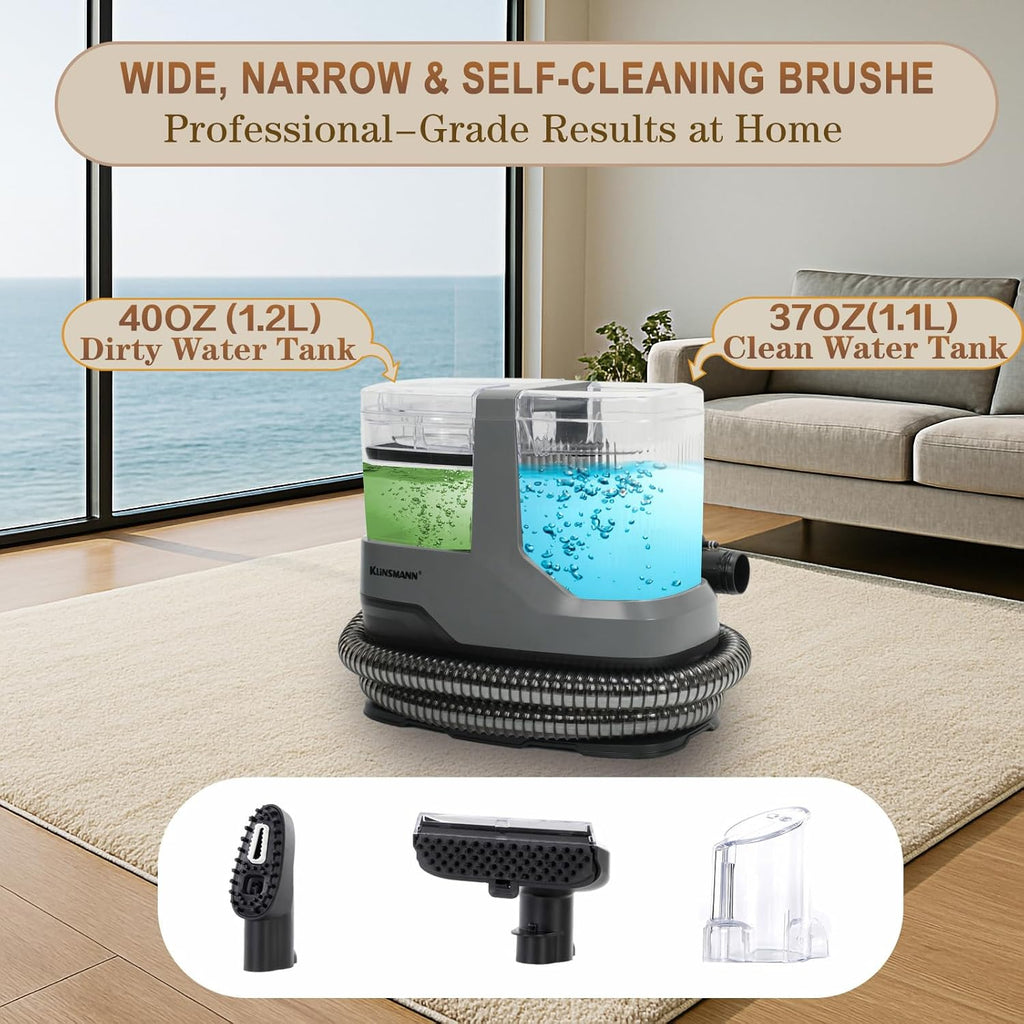 Couch & Upholstery Cleaner Machine, 17KPa Deep Cleaning Portable Carpet Spot Cleaner Machine, Car Shampooer for Sofa, Furniture, Pet & Auto Detailing, Includes Dual Brush Heads & Self-Cleaning System