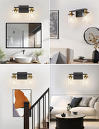 DORESshop Bathroom Light Fixtures, 2-Light Black and Gold Bathroom Lights Over Mirror with Clear Glass Shade, Vanity Lights for Hallway Bedroom Living Room, ETL Listed