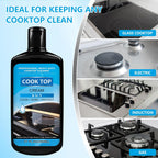 Cooktop and Stove Top Cleaner Kit, Glass Cooktop Cleaner Combo Kit with Razor, Scraper, Scrubbing Pad Removes Tough Stains, Stovetop Cleaner for Glass and Ceramic Surfaces,17OZ