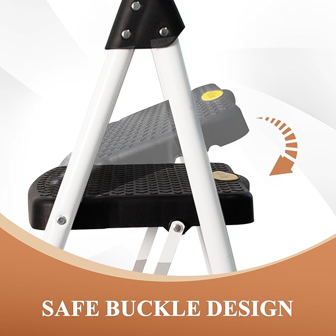 HBTower Step Ladder, Folding Step Stool with Wide Anti-Slip Pedal, Sturdy Steel Ladder, Convenient Handrail, Lightweight, Portable Steel Step Stool