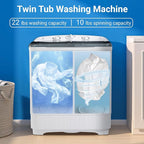 Portable 2-in-1 Twin Tub Washing Machine, 22Lbs Washer 10Lbs Spinner with Drain Pump, Semi-Automatic Compact Washer Dryer Combo for Apartment, Dorm, RV, Camping, Laundry Washer with Dual Motor