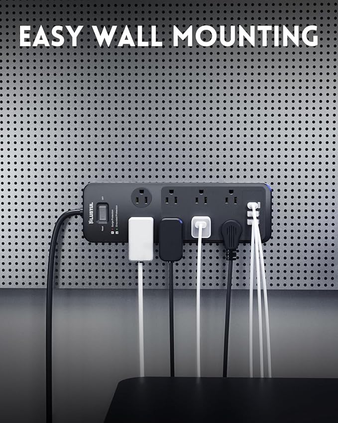 Surge Protector Power Strip 6FT, PLUGTUL Surge Protector with 8 Outlets - Spacious Design for Large Plugs, Flat Plug, 20W USB C Charging for Home, Office, ETL Listed, 2040J