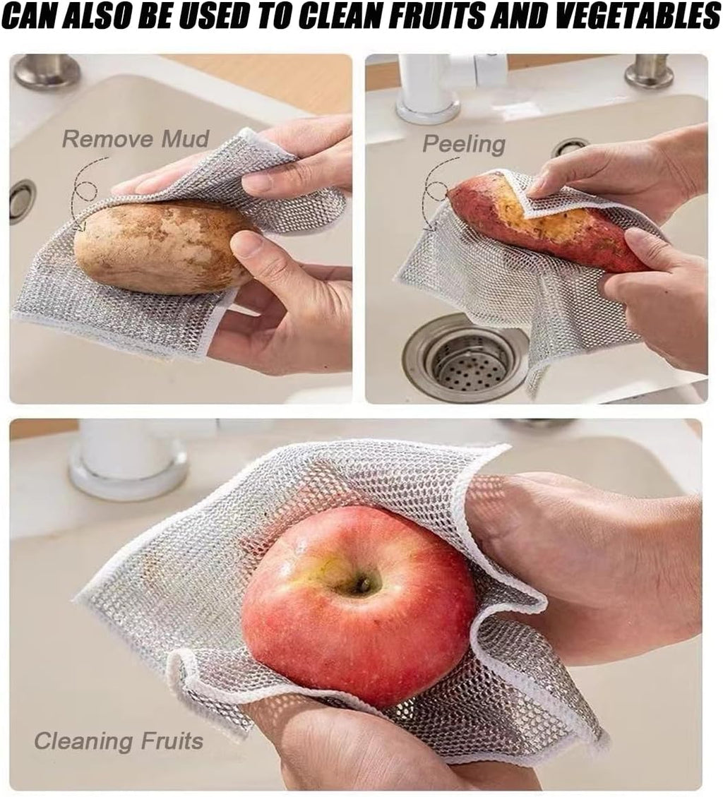 10 PCS Multipurpose Wire Dishwashing Rag for Wet and Dry,Non-Scratch Wire Dishcloth,Scrubbing Wire Dishwashing Rags,Time-Saver Kitchen Wipes Cleaning Cloths (Double Layer)